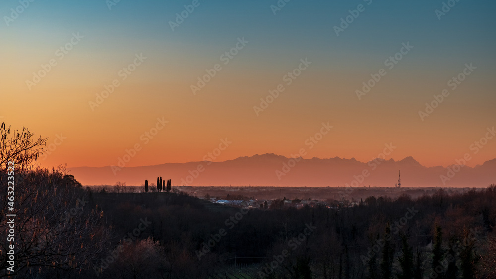 Winter sunset in the vineyards of Collio Friulano Winter sunset in the vineyards of Collio Friulano