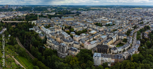  Aerial view around the city Luxembourg on a cloudy day in summer