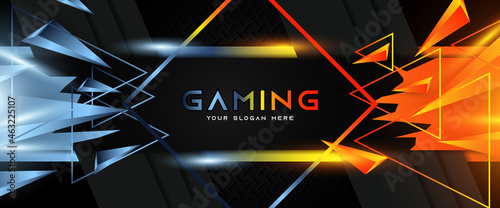 Futuristic light gradient gaming banner design with metal technology concept. Vector illustration for business corporate promotion, game header social media, live streaming background