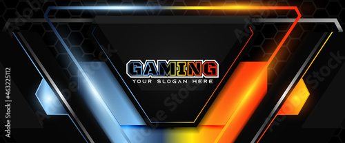 Futuristic light gradient gaming banner design with metal technology concept. Vector illustration for business corporate promotion, game header social media, live streaming background
