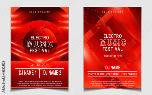 Cover music poster flyer design template background with layout color on dark glitters style. Light electro vector for event festival concert, dancing, disco, night club invitation