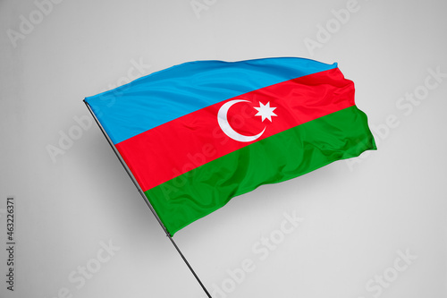 Azerbaijan flag isolated on white background. close up waving flag of Azerbaijan. flag symbols of Azerbaijan. Concept of Azerbaijan. photo