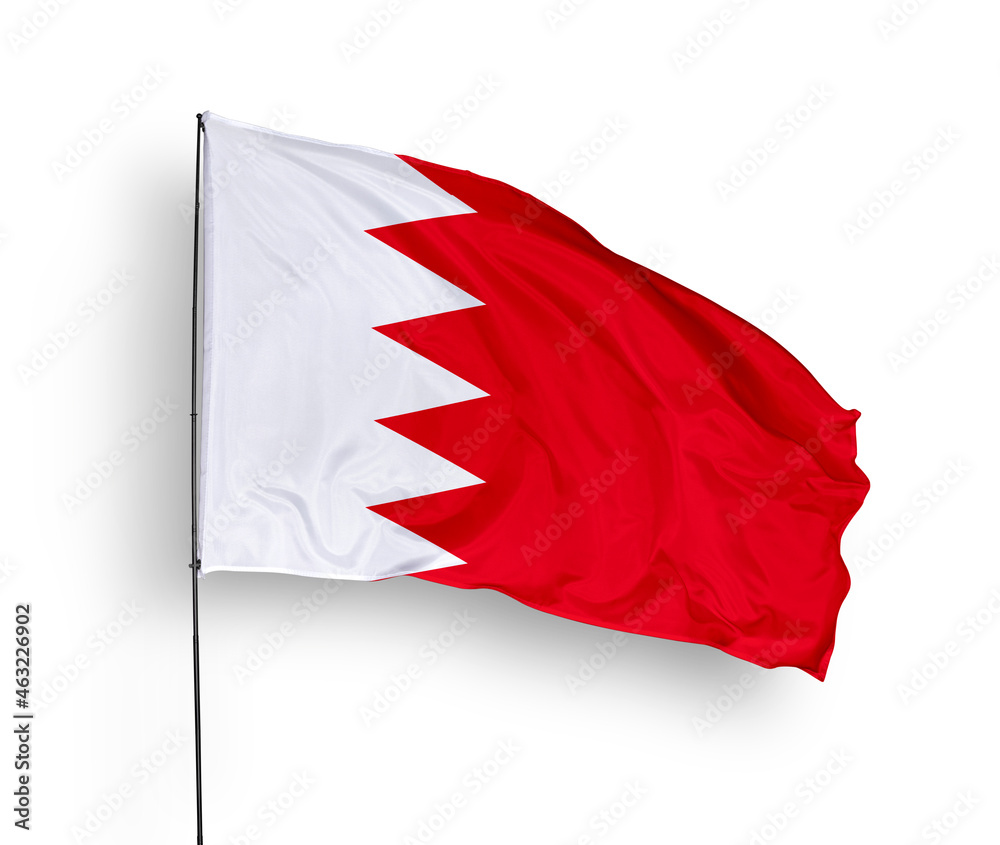 Bahrain flag isolated on white background. close up waving flag of Bahrain. flag symbols of Bahrain. Concept of Bahrain. Bahrain flag isolated on white background. close up waving flag of Bahrain. flag symbols of Bahrain. Concept of Bahrain.