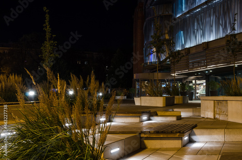 NIGHT IN CITY -  A square with elements of a small architectural space in front of the shopping center  © Wojciech Wrzesień