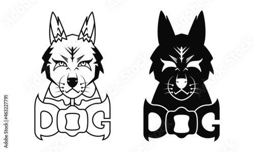 dog illustration. animal, flat, silhouette and line art style. black and white. suitable for logo, icon, symbol, mascot and sign. such as pets logo or t shirt design