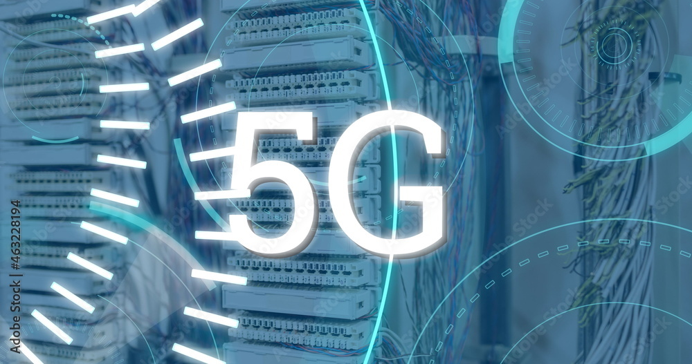 5G written in the middle of a futuristic circles 4k