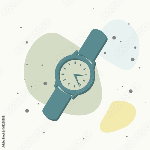 Men's classic wrist watch. Clock icon. Vector Clock Icon on multicolored background.