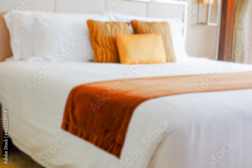 blur pillows on bed and in bedroom © u photostock