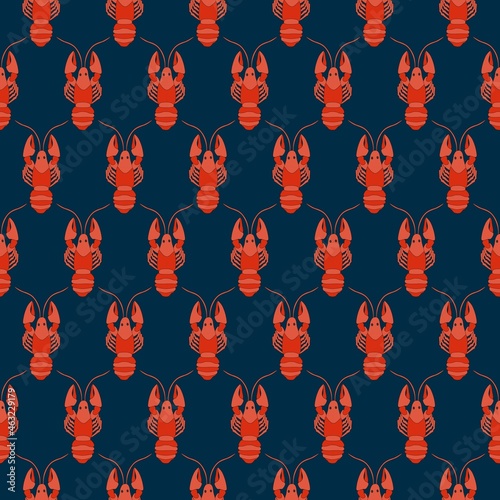 Seamless pattern crayfish blue