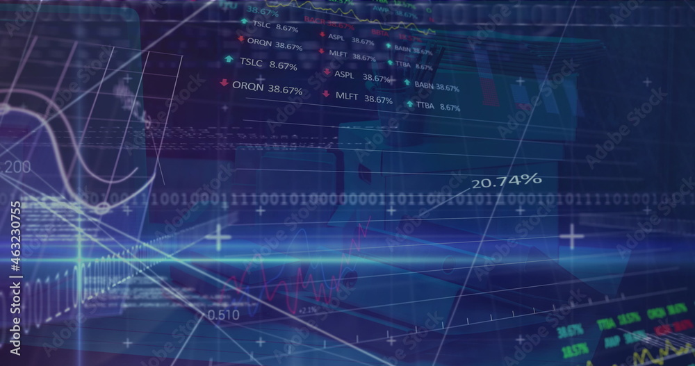 Fototapeta premium Image of financial data processing over document office files
