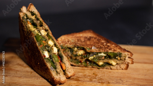 sandwich is famous all around the globe. it is basically made from bread, veggies, cheese, spices, or chutneys.