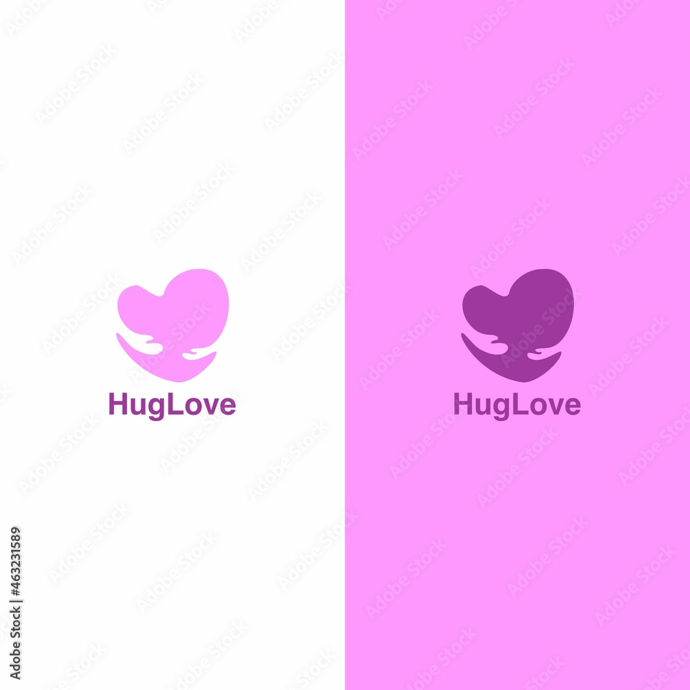 Purple Heart Shape, Hug Yourself Logo, Love Symbol, Love Hug Logo. Valentine's Day Special Concept and Medical Health - Vector Template