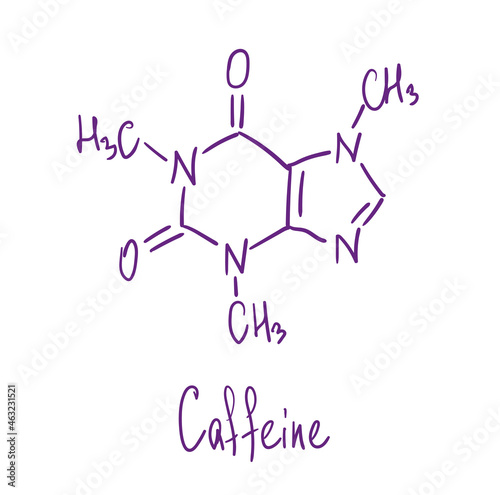 Caffeine chemical structure. Vector illustration Hand drawn.