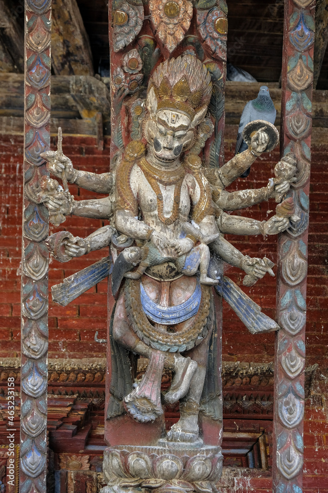 Detail of the Changu Narayan Temple considered the oldest temple in Nepal, located in Changunarayan in the Kathmandu Valley, Nepal.