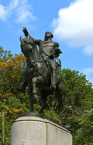 Equestrian statue of George Washington (1856) in Union Square, Manhattan, New York City, in United States