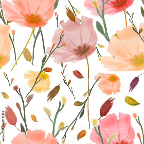 Floral watercolor pattern background on white © JulieTee