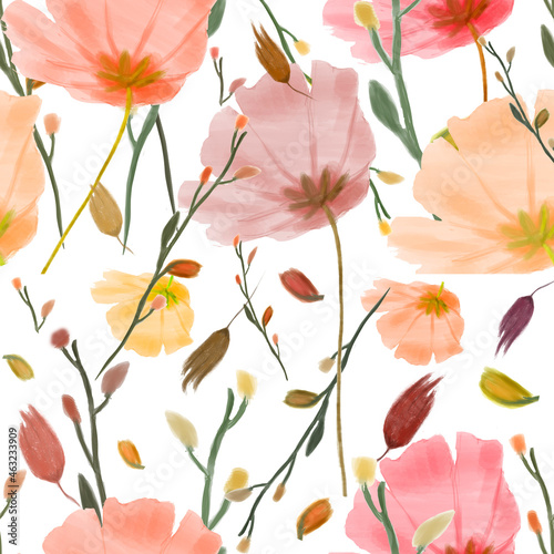 Floral watercolor pattern background on white