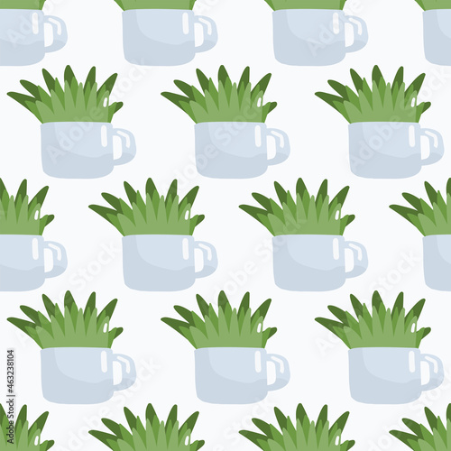 Cute cacti, flowerpots. Butterflies. Seamless pattern with cute cacti. Nature,spring. All elements are hidden under mask. Pattern are not cropped and can be edited. Cute vector illustration.