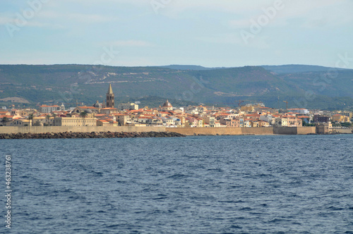 Panorama of the Sardinian city of Alghero from the sea.