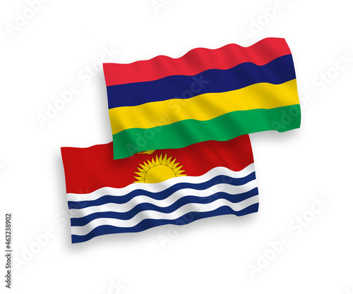 Flags of Republic of Kiribati and Republic of Mauritius on a white background