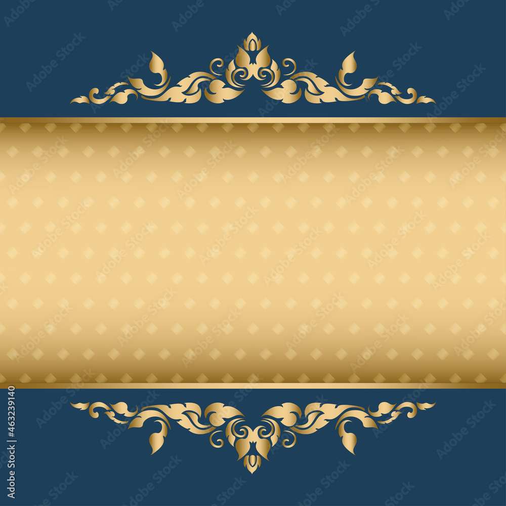 Gold Thai art frame royal decoration, blue velvet background