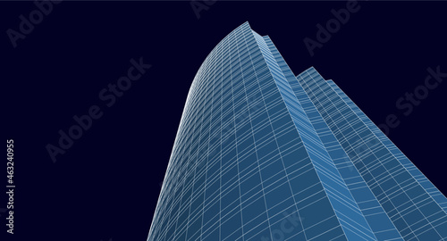 modern architecture digital 3d drawing vector illustration