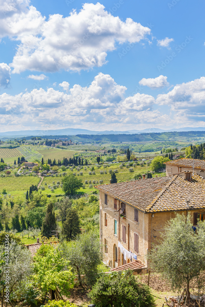 Rural idyllic view of Tuscany from a farm garden Rural idyllic view of Tuscany from a farm garden
