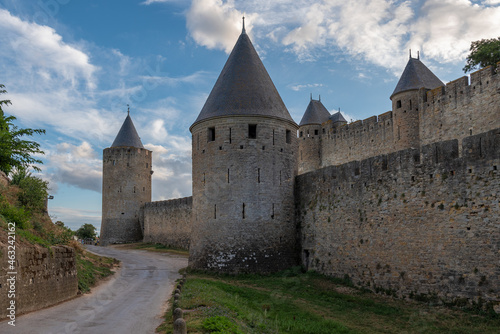 City walls Carcassonne medieval town in France.