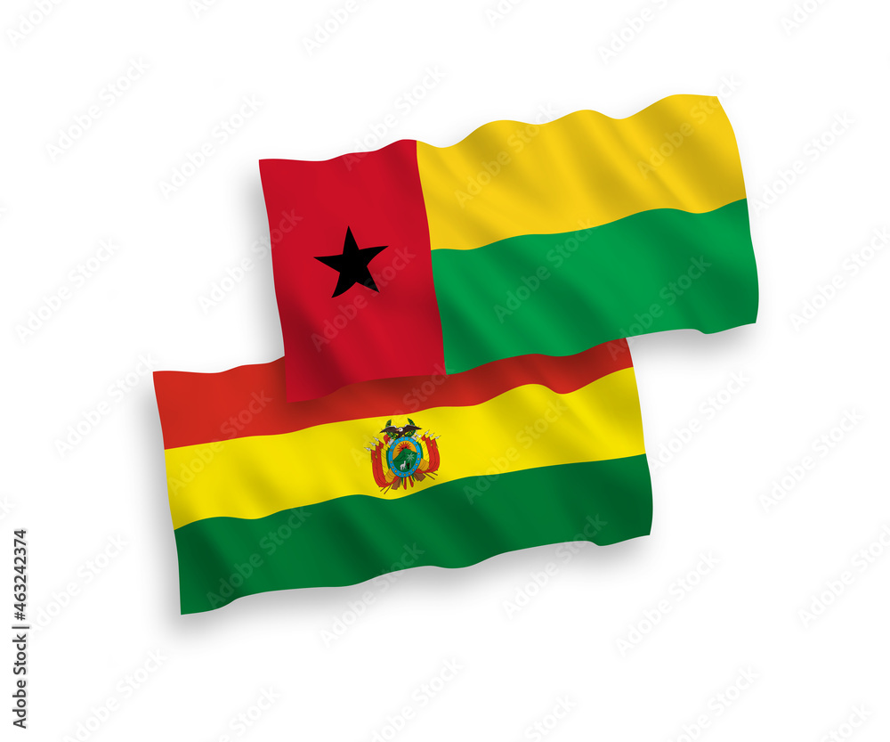 Obraz premium Flags of Republic of Guinea Bissau and Bolivia on a white background