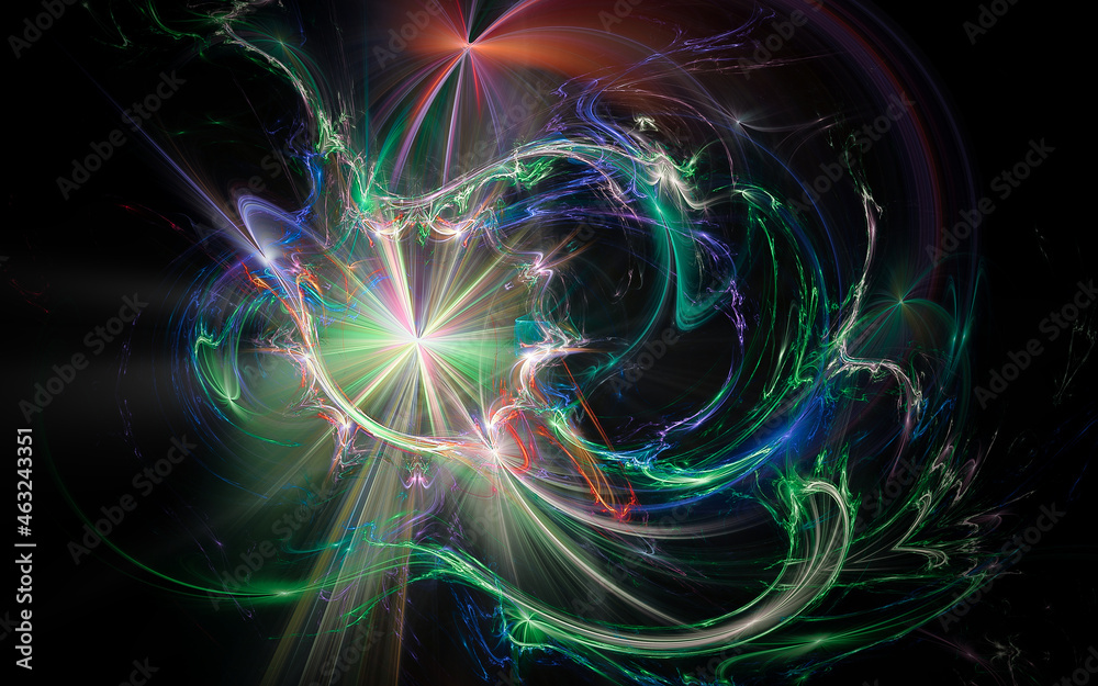 Fototapeta premium abstract computer illustrations of fantastic energy waves of various shapes and shades on a black background for use in symbols, signs for digital design and graphics