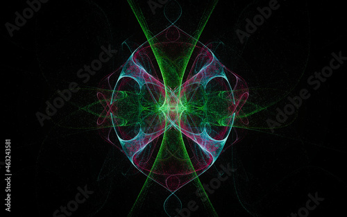 abstract computer illustrations of fantastic energy waves of various shapes and shades on a black background for use in symbols  signs for digital design and graphics