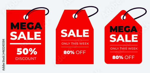 Discount offer price tag. Flat design sale tag collection. Set tag banner and label sticker sale offer and badge tag sale advertising. Flat labels, tags for advertising. Vector illustration EPS