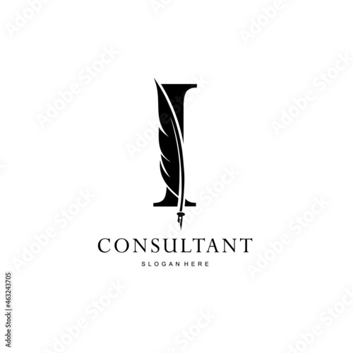 letter I  logo and quill
.combination of letter I and vector quill .perfect for logos of legal consultants, lawyers, and more
