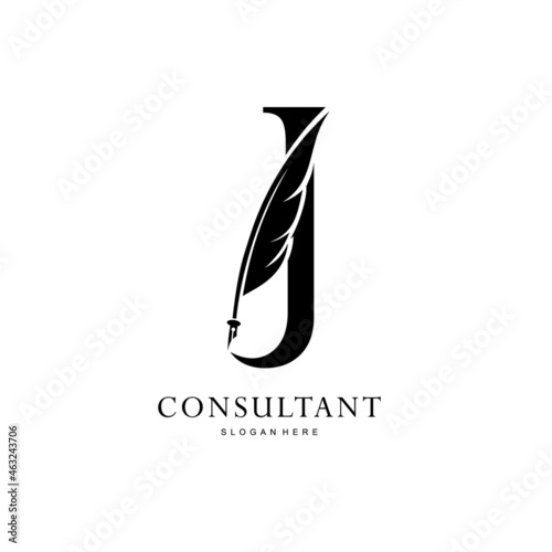 letter J  logo and quill
.combination of letter J and vector quill .perfect for logos of legal consultants, lawyers, and more