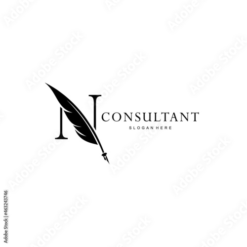 letter N logo and quill
.combination of letter N and vector quill .perfect for logos of legal consultants, lawyers, and more