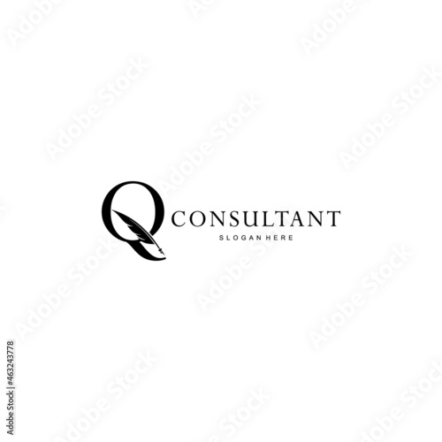 letter Q logo and quill
.combination of letter Q and vector quill .perfect for logos of legal consultants, lawyers, and more
