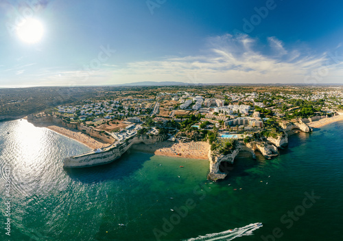 Fototapeta Naklejka Na Ścianę i Meble -  Aerial drone panoramic views of Praia Nova and Praia de Nossa, Algarve, Portugal