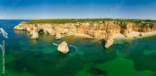 Aerial views of Praia da Marinha and Malhada do Baraco - beaches in Algarve, Portugal