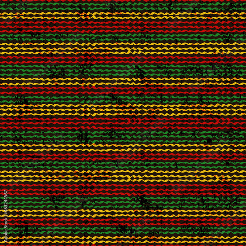 Seamless Pattern with Knitted Striped Ornament of Rasta Colors. Vector Illustration.