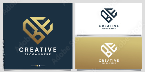 Creative monogram logo design initial letter BE with line art and diamond concept