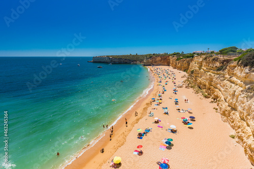 Aerial drone panoramic views of Praia Nova and Praia de Nossa, Algarve, Portugal