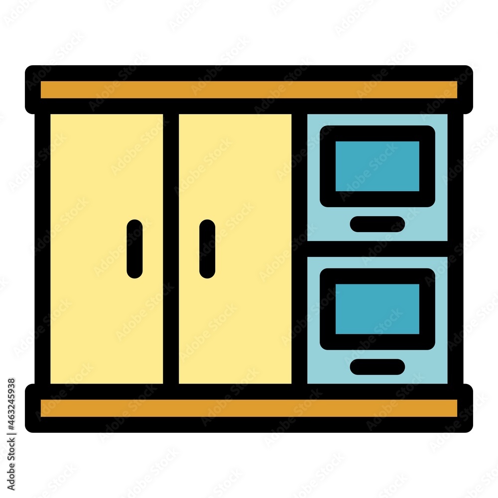 Interior kitchen cabinet icon. Outline interior kitchen cabinet vector icon color flat isolated Interior kitchen cabinet icon. Outline interior kitchen cabinet vector icon color flat isolated