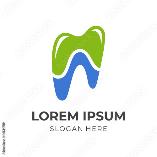 dental logo design template concept vector with flat green and blue color style