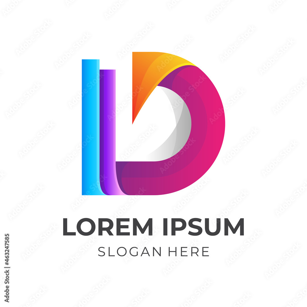 letter D logo design template, 3d colorful style letter D logo design template, 3d colorful style