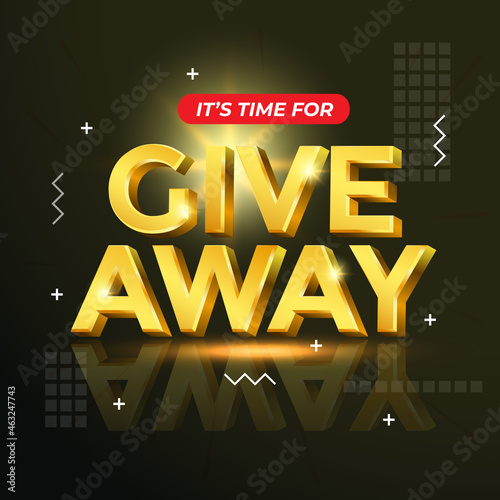 Giveaway glossy gold text vector in 3d style isolated on dark background with reflection for marketing design
