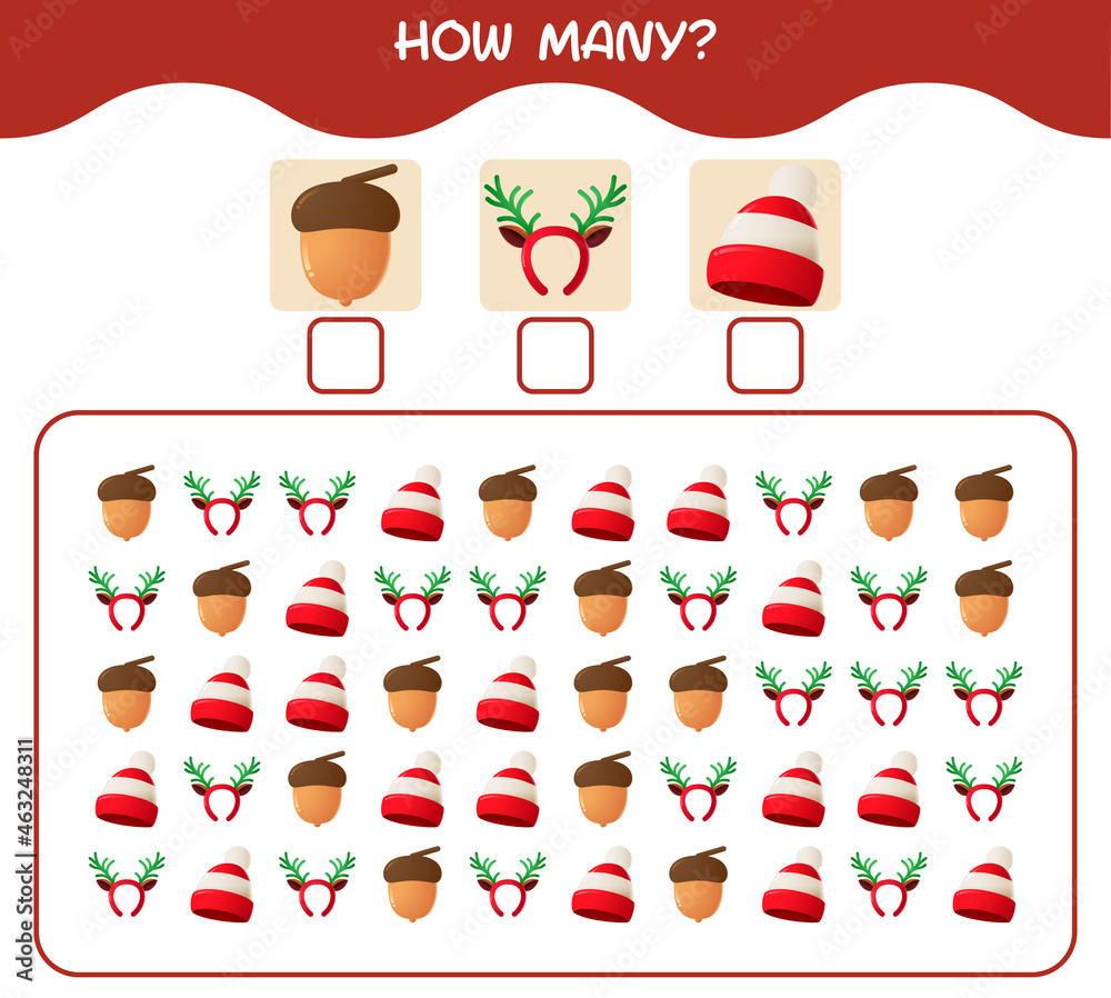 How many cartoon christmas. Counting game. Educational game for pre shool years kids and toddlers