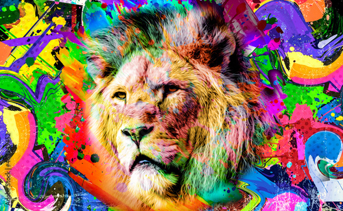 Colorful artistic lioness m...