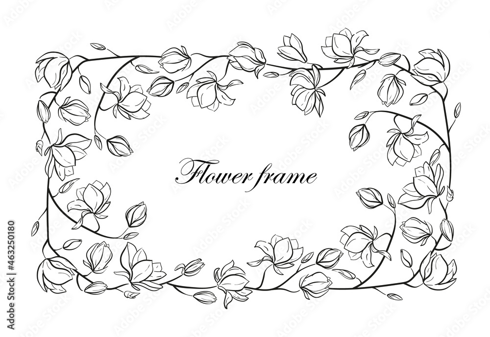 frame with graphic magnolia flowers frame with graphic magnolia flowers
