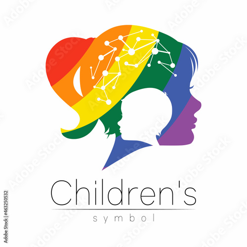 Child Girl Vector Color Logo of Grow Up Kids Silhouette profile human head. Concept logo for people, children, autism, kids, therapy, clinic, education.