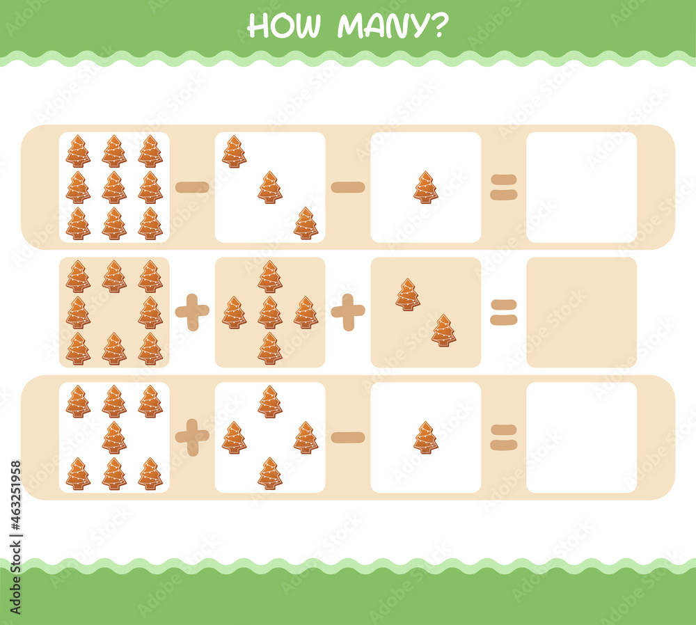 How many cartoon gingerbread cookie . Counting game. Educational game for pre shool years kids and toddlers